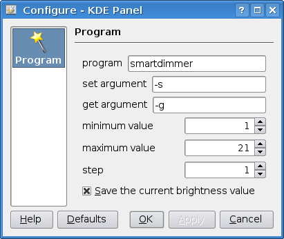 The configuration dialog